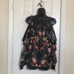 INC International Concepts Black Floral Ruffle Off-Shoulder Blouse